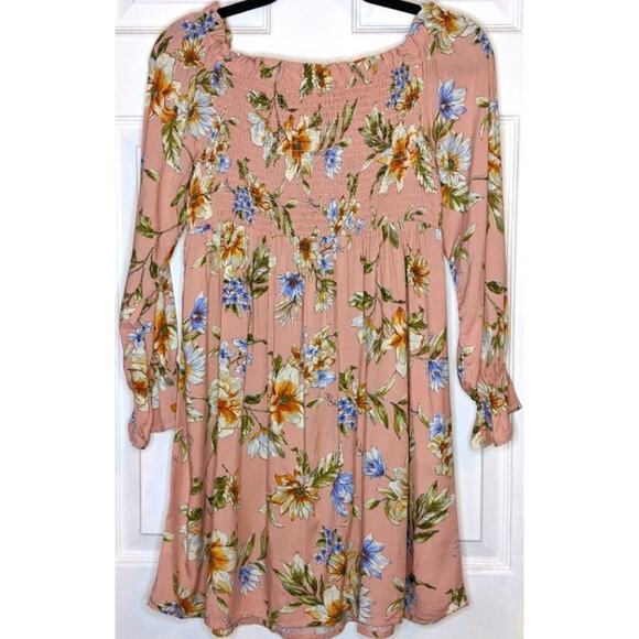 Xhilaration Blushing Pink Peasant Ruffle Long Sleeve Floral Spring Dress S - Picture 13 of 13
